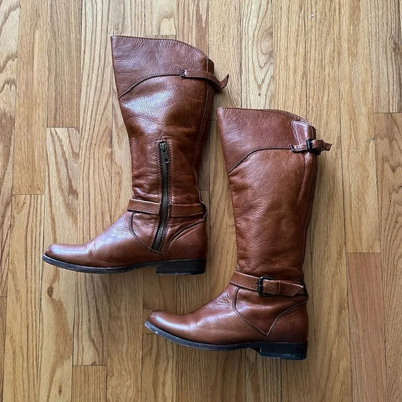 Frye sz 7 Phillip Riding boots cognac leather side zip great pre owned condition - Picture 2 of 10